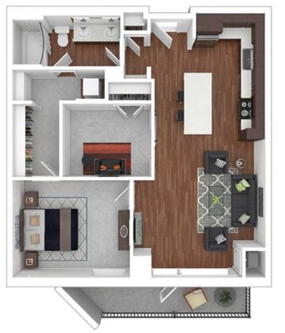 Floor plan for 1 bed, 1 bath, 872 sqft