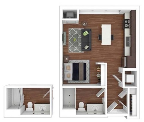 Floor plan for studio, 1 bath, 472 sqft