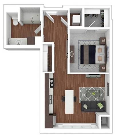 Floor plan for studio, 1 bath, 606 sqft