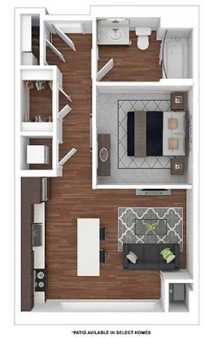 Floor plan for studio, 1 bath, 616 sqft