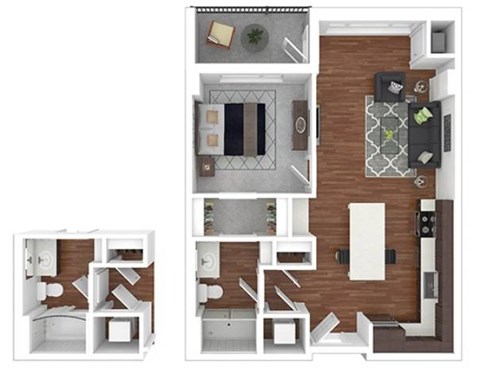Floor plan for 1 bed, 1 bath, 685 sqft