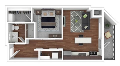 Floor plan for studio, 1 bath, 635 sqft