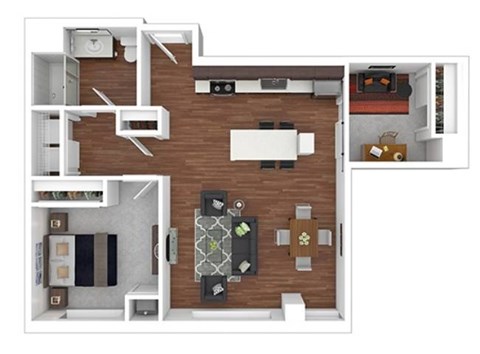 Floor plan for 1 bed, 1 bath, 1031 sqft