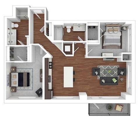 Floor plan for 2 beds, 2 baths, 1114 sqft