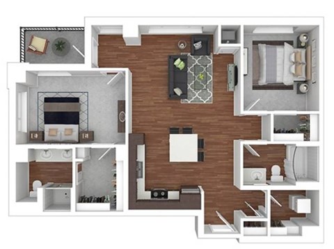Floor plan for 2 beds, 2 baths, 1149 sqft