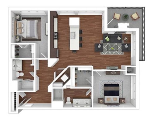 Floor plan for 2 beds, 2 baths, 1201 sqft