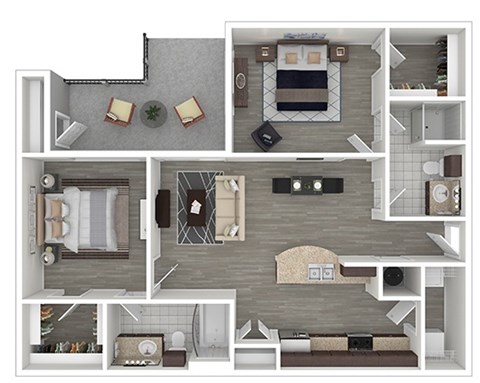 Floor plan for 2 beds, 2 baths, 994 sqft