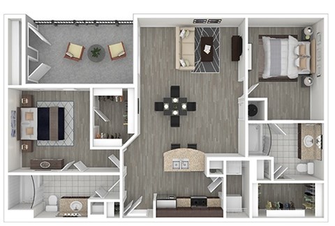 Floor plan for 2 beds, 2 baths, 1186 sqft