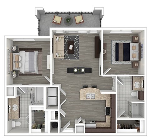 Floor plan for 2 beds, 2 baths, 982 sqft
