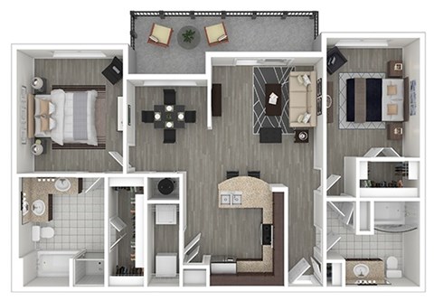 Floor plan for 2 beds, 2 baths, 1135 sqft