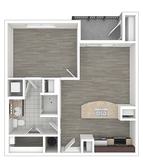 Floor plan for 1 bed, 1 bath, 608 sqft