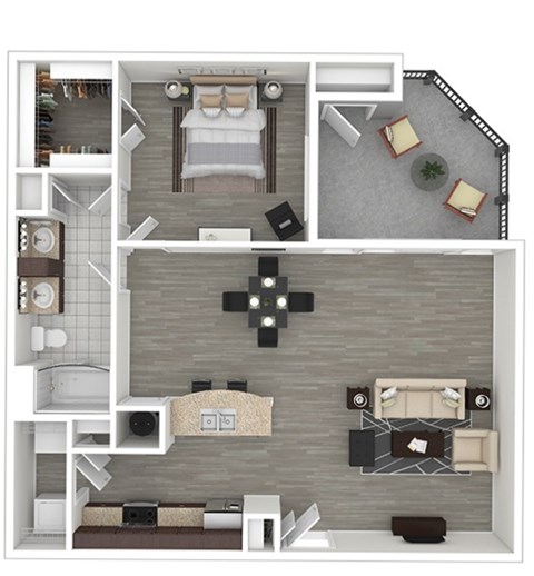 Floor plan for 1 bed, 1 bath, 969 sqft
