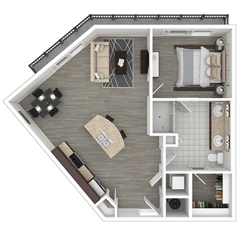 Floor plan for 1 bed, 1 bath, 783 sqft