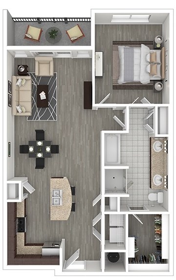 Floor plan for 1 bed, 1 bath, 924 sqft
