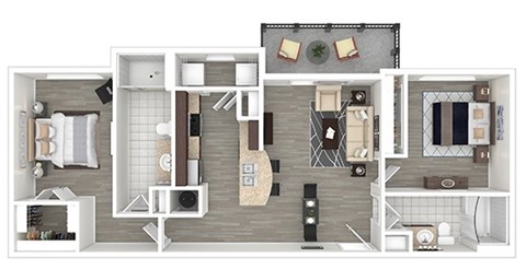 Floor plan for 2 beds, 2 baths, 979 sqft