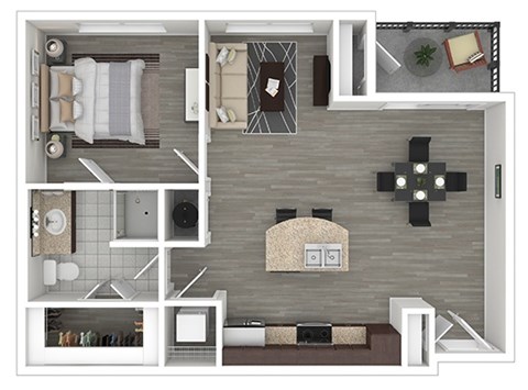 Floor plan for 1 bed, 1 bath, 688 sqft