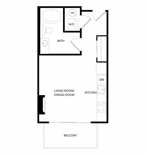 Floor plan for studio, 1 bath, 412 sqft