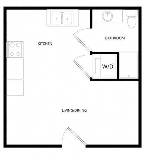 Floor plan for studio, 1 bath, 285 sqft