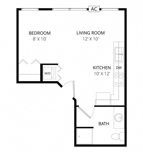 Floor plan for studio, 526 sqft