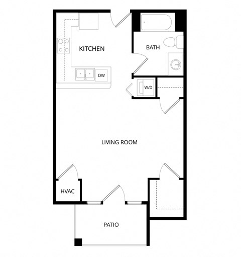 Floor plan for studio, 1 bath, 536 sqft