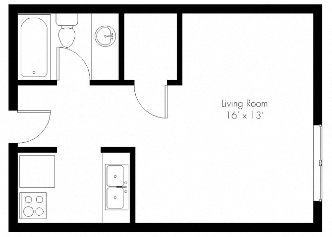 Floor plan for studio, 1 bath, 410 sqft