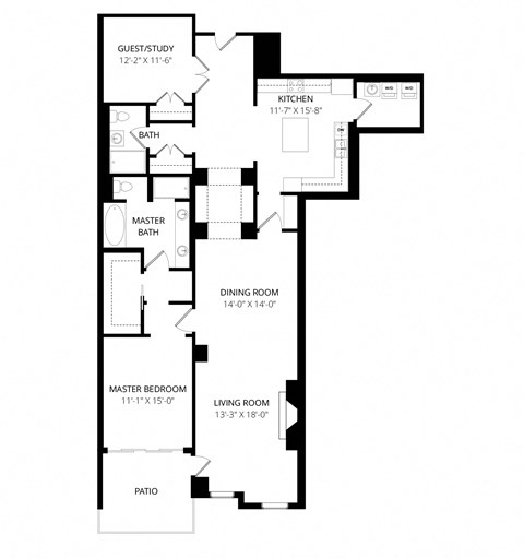Floor plan for 2 beds, 2 baths, 1778 sqft