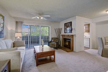 Windtree living room with fireplace