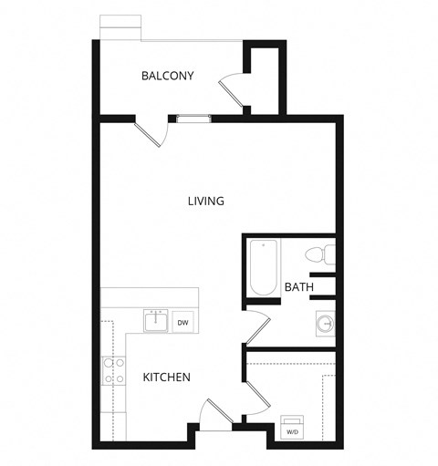 Floor plan for studio, 1 bath, 570 sqft