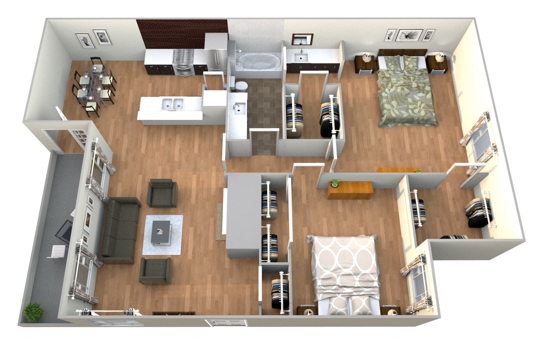 Floor plan for 2 beds, 1 bath, 1138 sqft