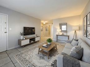 Brownsville apartment for rent - Open living area with easy-care tile flooring at Los Cedros Apartments in Brownsville, Texas.