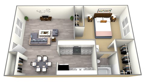 Floor plan for 1 bed, 1 bath, 630 sqft