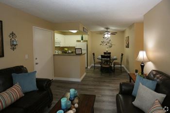 Living room with kitchen view