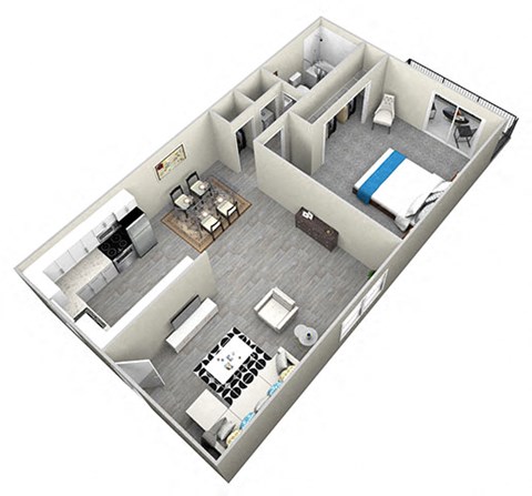 Floor plan for 1 bed, 1 bath, 601 sqft