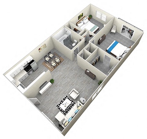 Floor plan for 2 beds, 1 bath, 801 sqft
