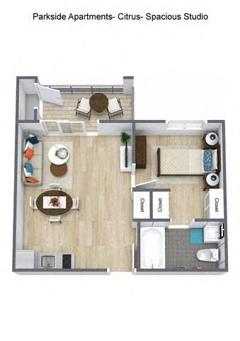 Floor plan for studio, 1 bath, 488 sqft