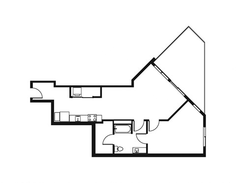Floor plan for 1 bed, 1 bath, 805 sqft