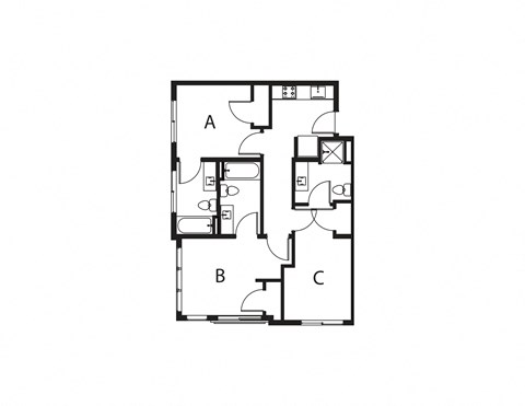 Floor plan for 1 bed, 1 bath, 152 sqft