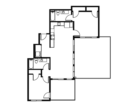 Floor plan for 2 beds, 2 baths, 958 sqft