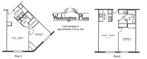 Springfield apartment for rent - Two floor plans for a building named Washington Plaza are shown, with each floorplan being approximately 520 sq ft.