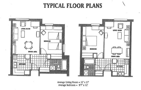 Floor plan for 1 bed, 1 bath, 540 sqft