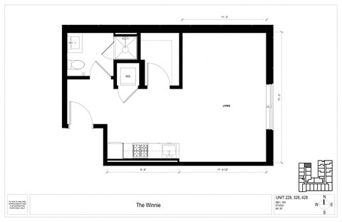 Floor plan for studio, 1 bath, 481 sqft