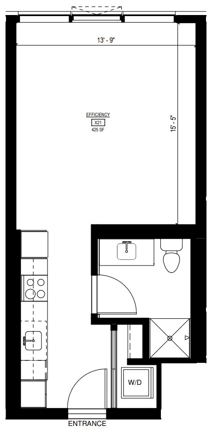 Floor plan for studio, 1 bath, 428 sqft