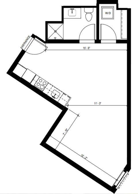 Floor plan for studio, 1 bath, 552 sqft