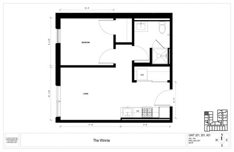 Floor plan for 1 bed, 1 bath, 468 sqft