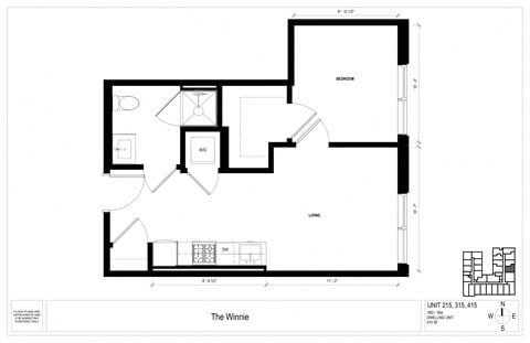 Floor plan for 1 bed, 1 bath, 474 sqft