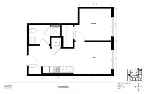 Floor plan for 1 bed, 1 bath, 481 sqft