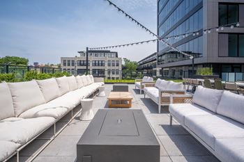 Roof deck at the rosie, apartments in pilsen at 1461 s blue island ave.