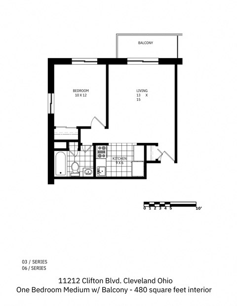 Floor plan for studio, 480 sqft