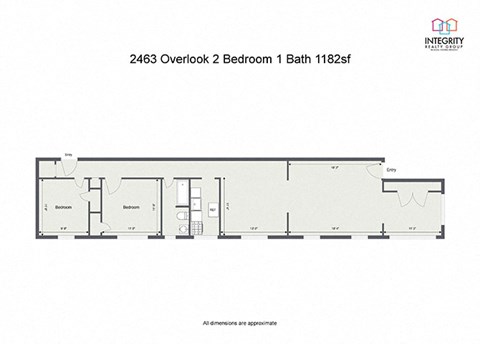 Floor plan for 2 beds, 1 bath, 988 sqft