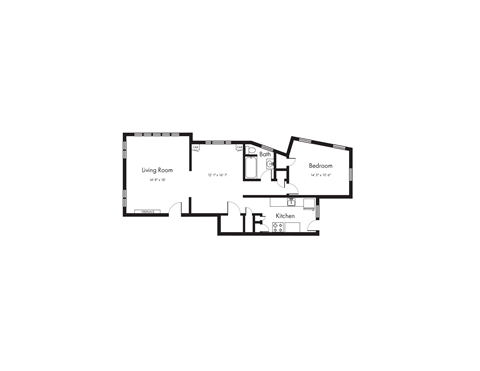 Floor plan for 1 bed, 1 bath, 924 sqft